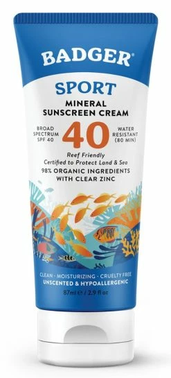 Badger SPF 40 Protect Land & Sea Clear Zinc Sunscreen Cream Tube - 2.9 fl. oz.